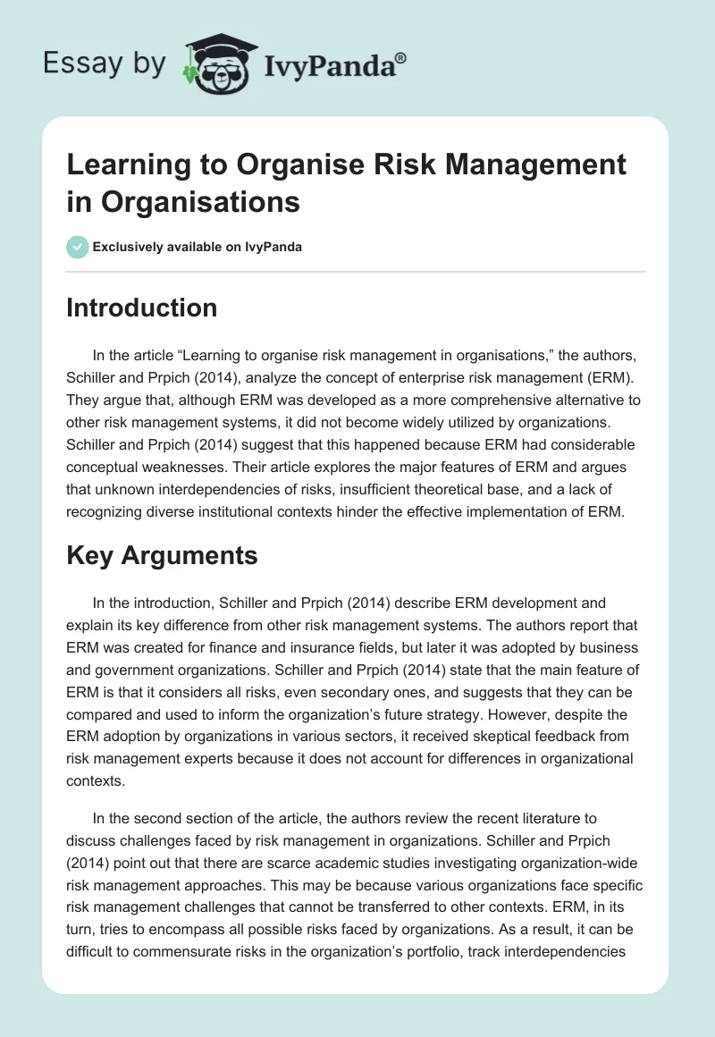 Learning to Organise Risk Management in Organisations. Page 1