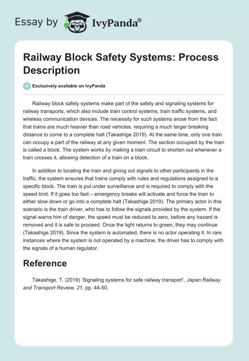 Railway Block Safety Systems: Process Description. Page 1