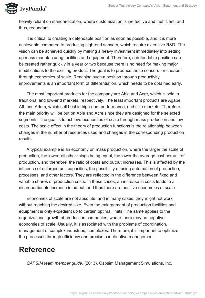 Sensor Technology Company’s Vision Statement and Strategy. Page 3