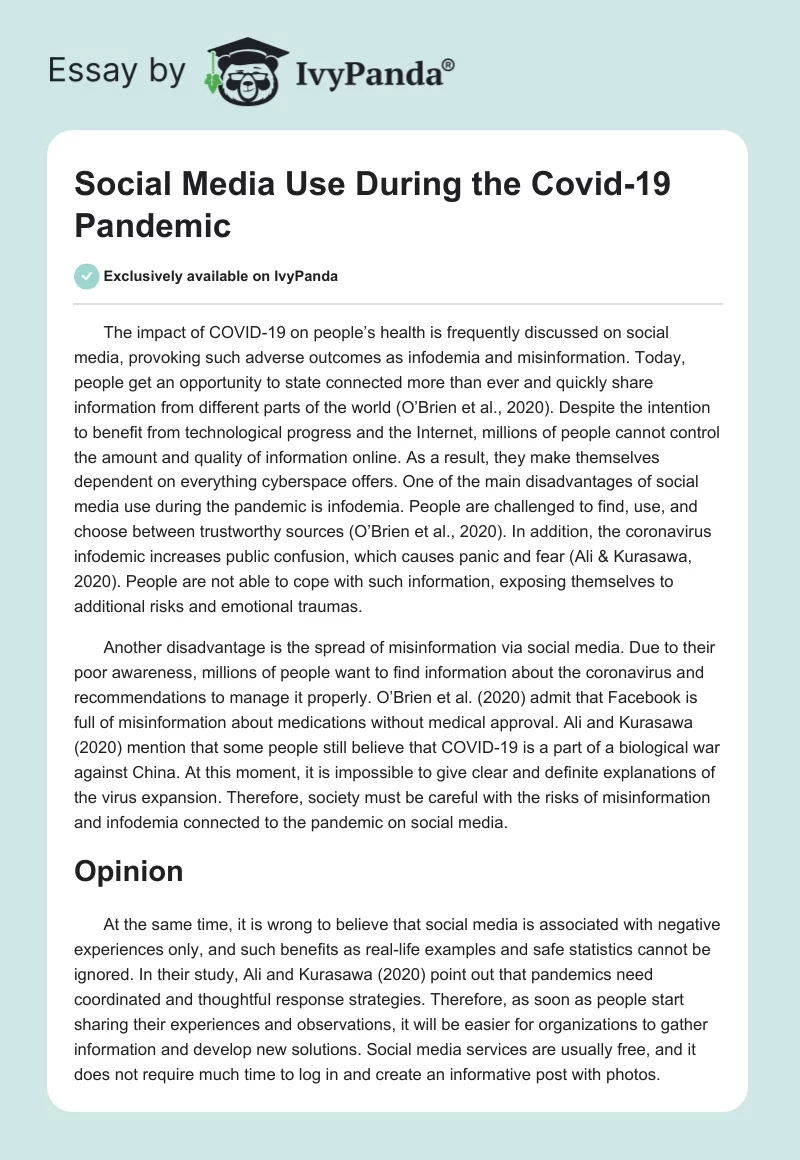 Social Media Use During the Covid-19 Pandemic. Page 1