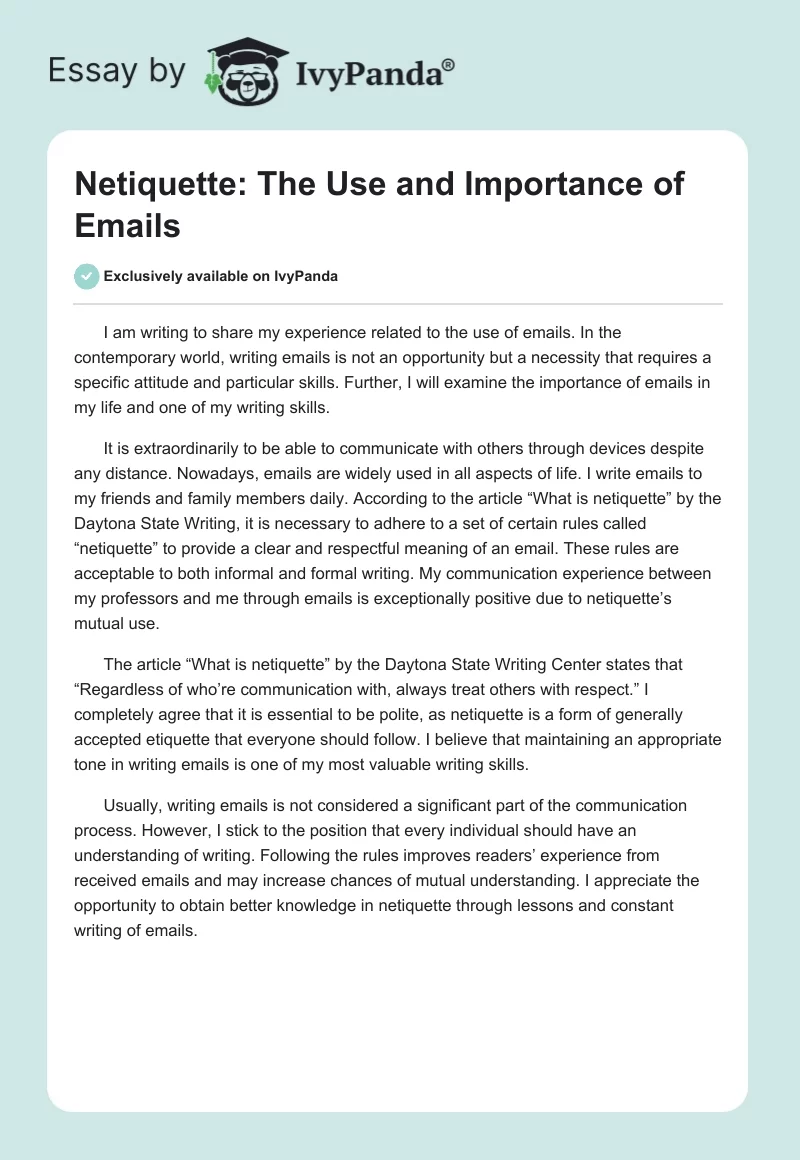 Netiquette: The Use and Importance of Emails. Page 1