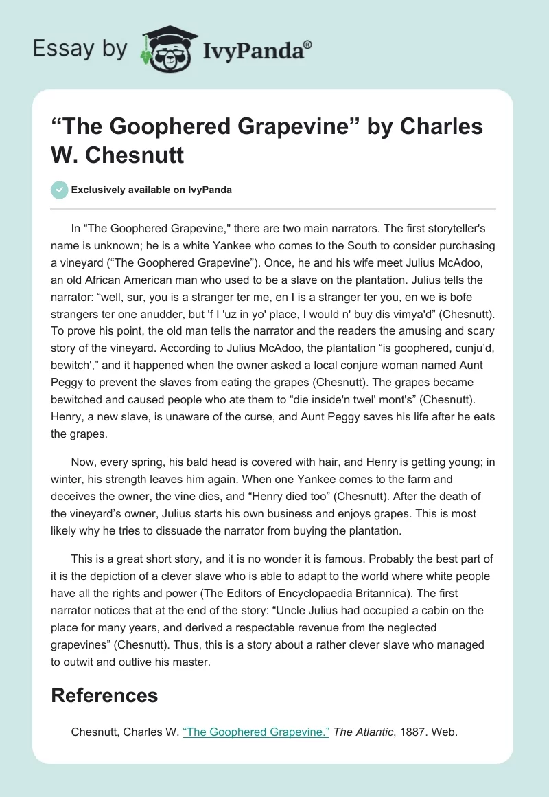 “The Goophered Grapevine” by Charles W. Chesnutt. Page 1