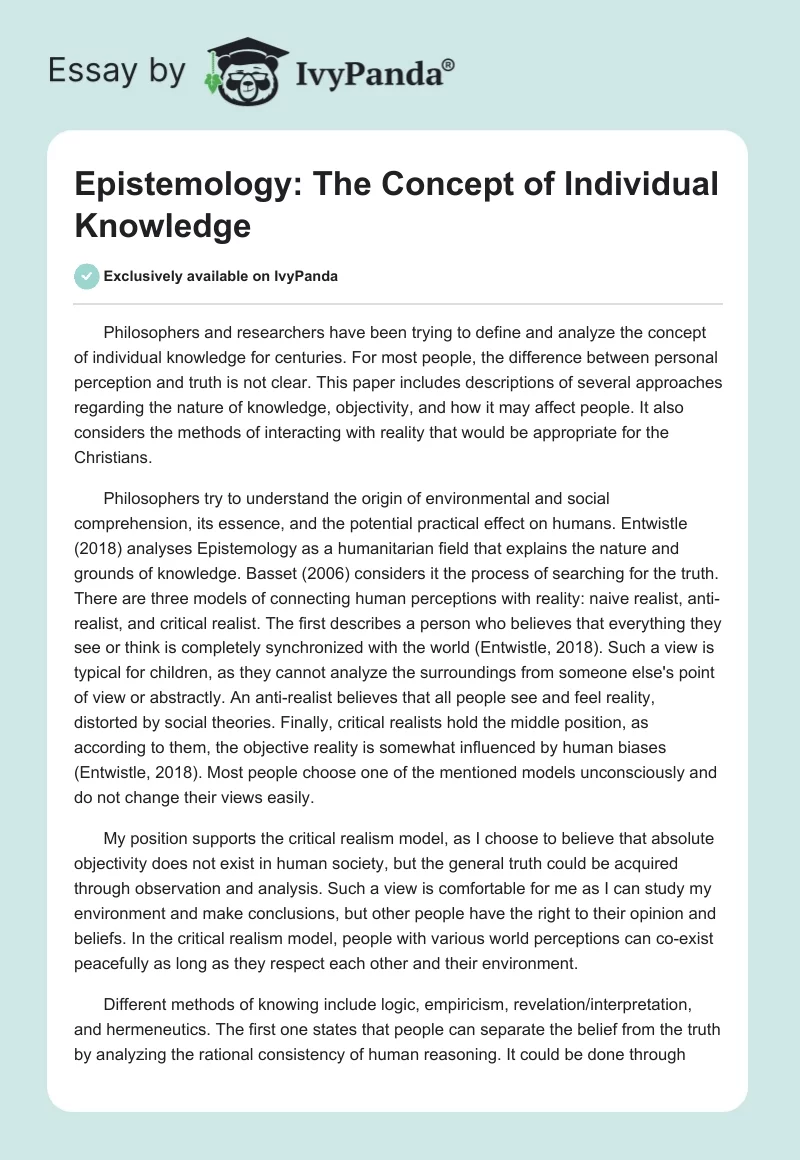 Epistemology: The Concept of Individual Knowledge. Page 1