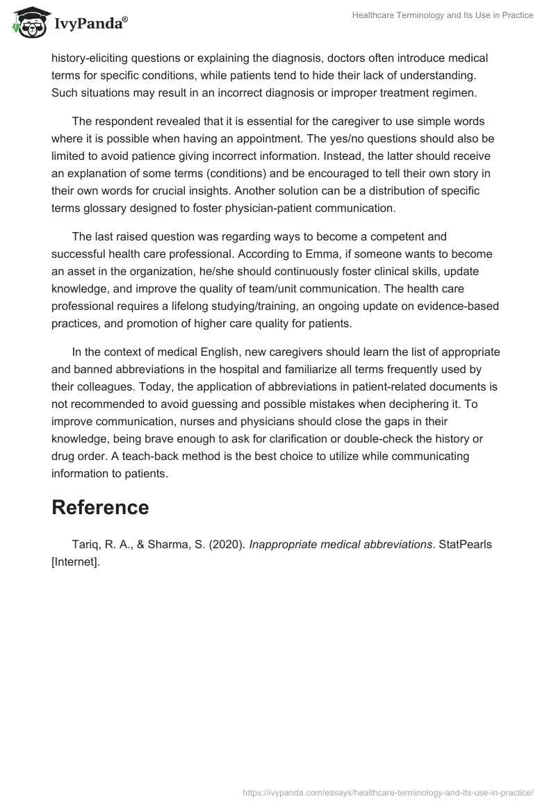 Healthcare Terminology and Its Use in Practice. Page 2
