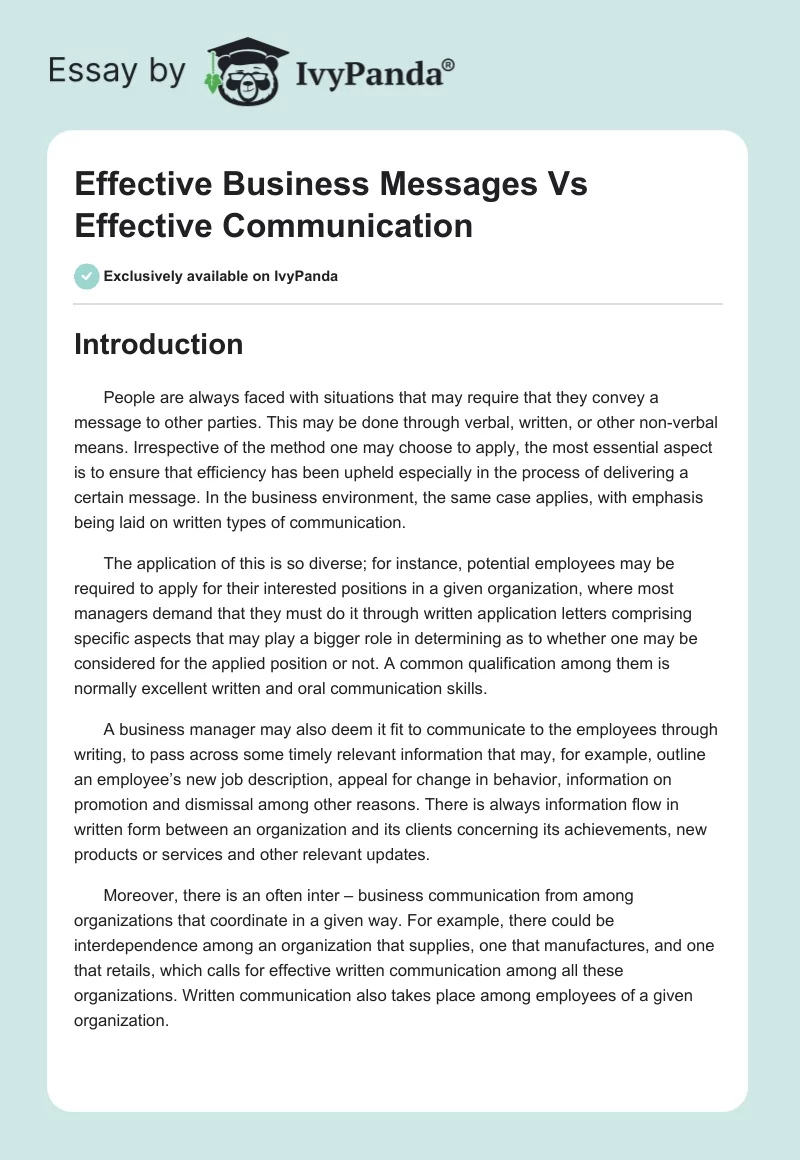 Effective Business Messages vs. Effective Communication. Page 1