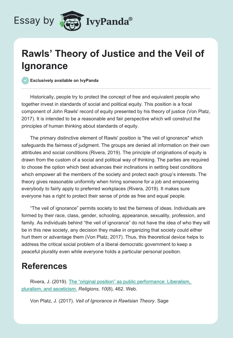 Rawls’ Theory of Justice and the Veil of Ignorance. Page 1