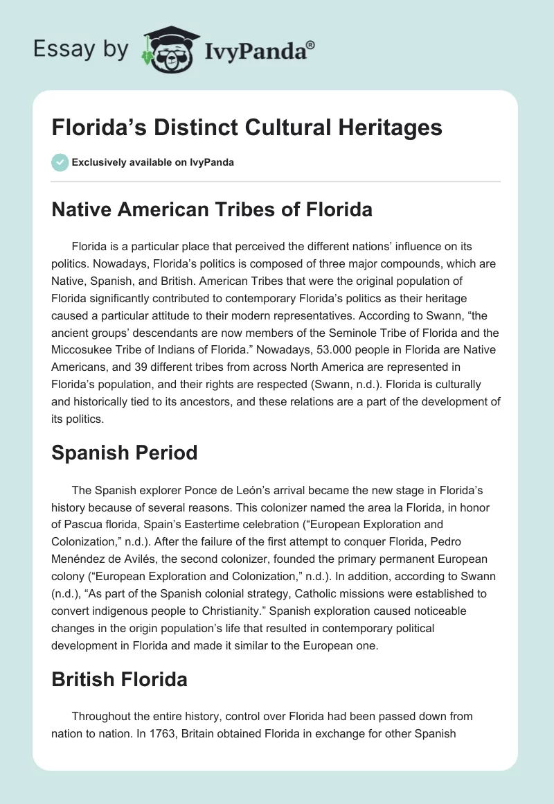 Florida’s Distinct Cultural Heritages. Page 1