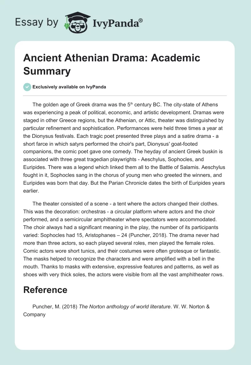 Ancient Athenian Drama: Academic Summary. Page 1