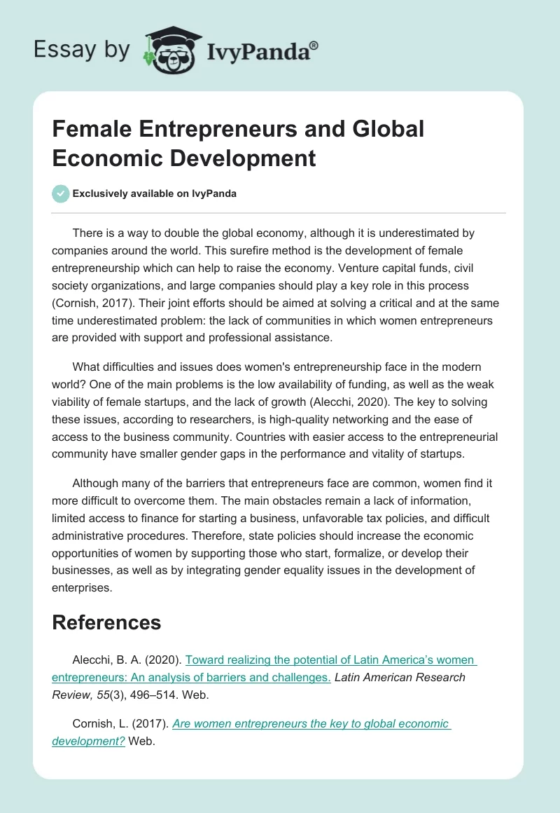 Female Entrepreneurs and Global Economic Development. Page 1