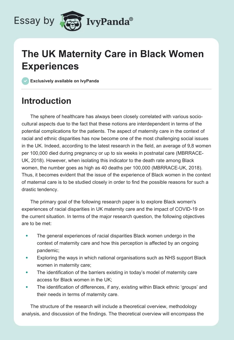 The UK Maternity Care in Black Women Experiences. Page 1