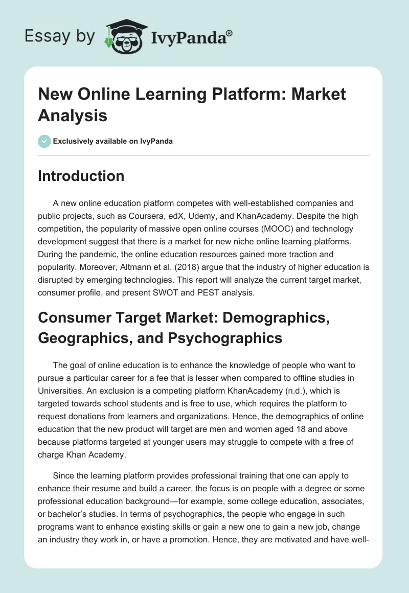 New Online Learning Platform: Market Analysis. Page 1