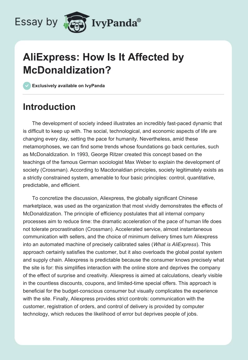 AliExpress: How Is It Affected by McDonaldization?. Page 1
