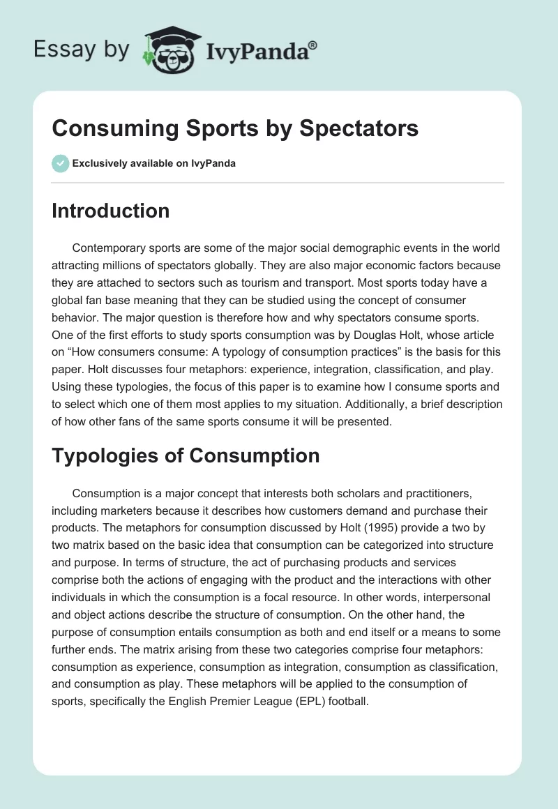 Consuming Sports by Spectators. Page 1