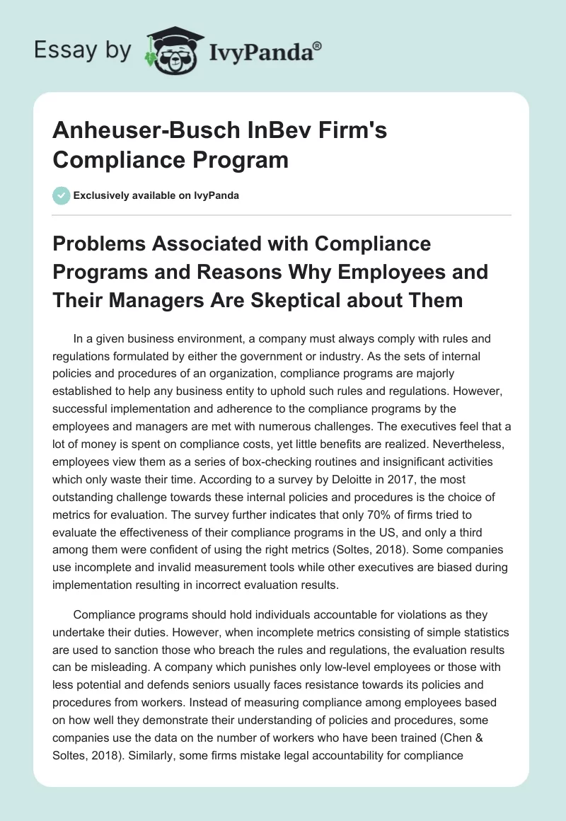 Anheuser-Busch InBev Firm's Compliance Program. Page 1