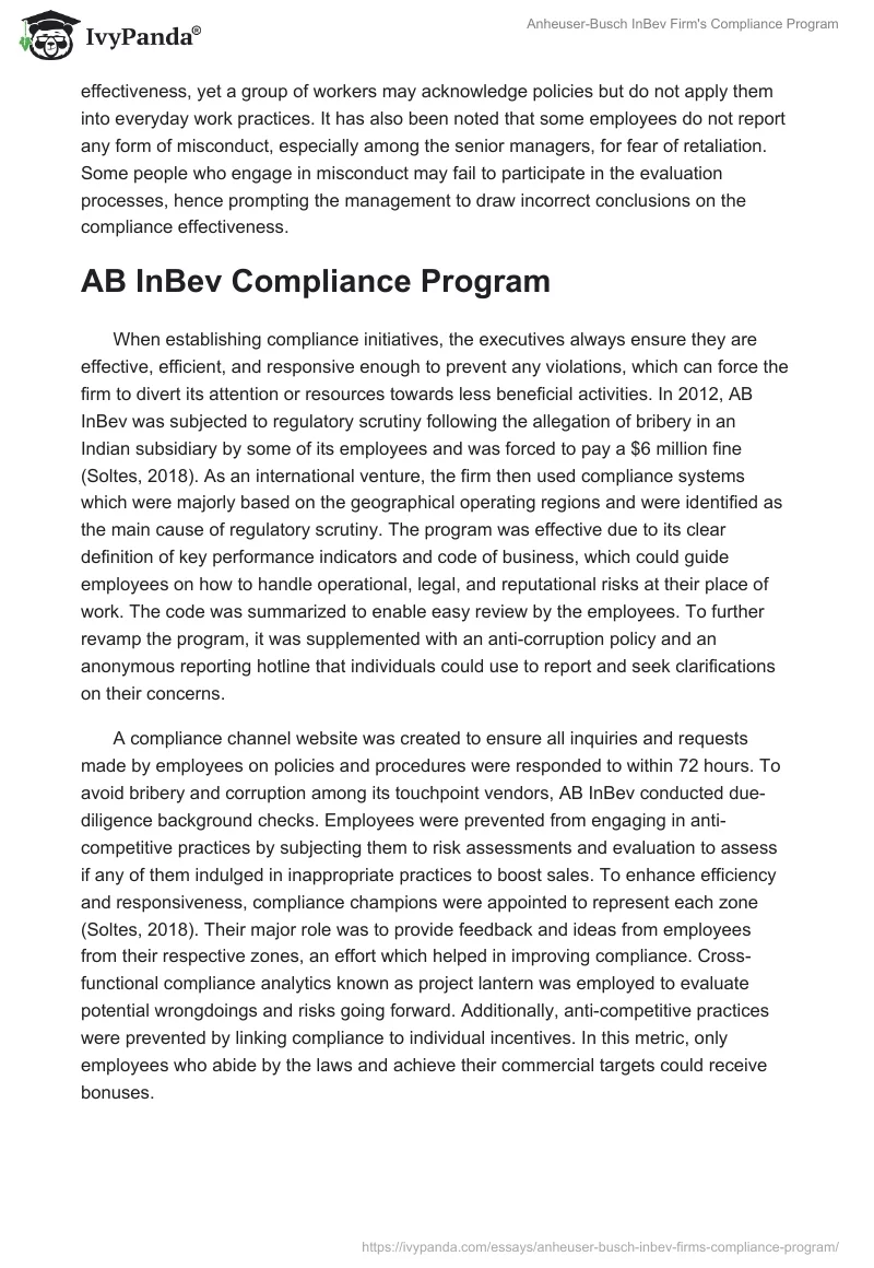 Anheuser-Busch InBev Firm's Compliance Program. Page 2