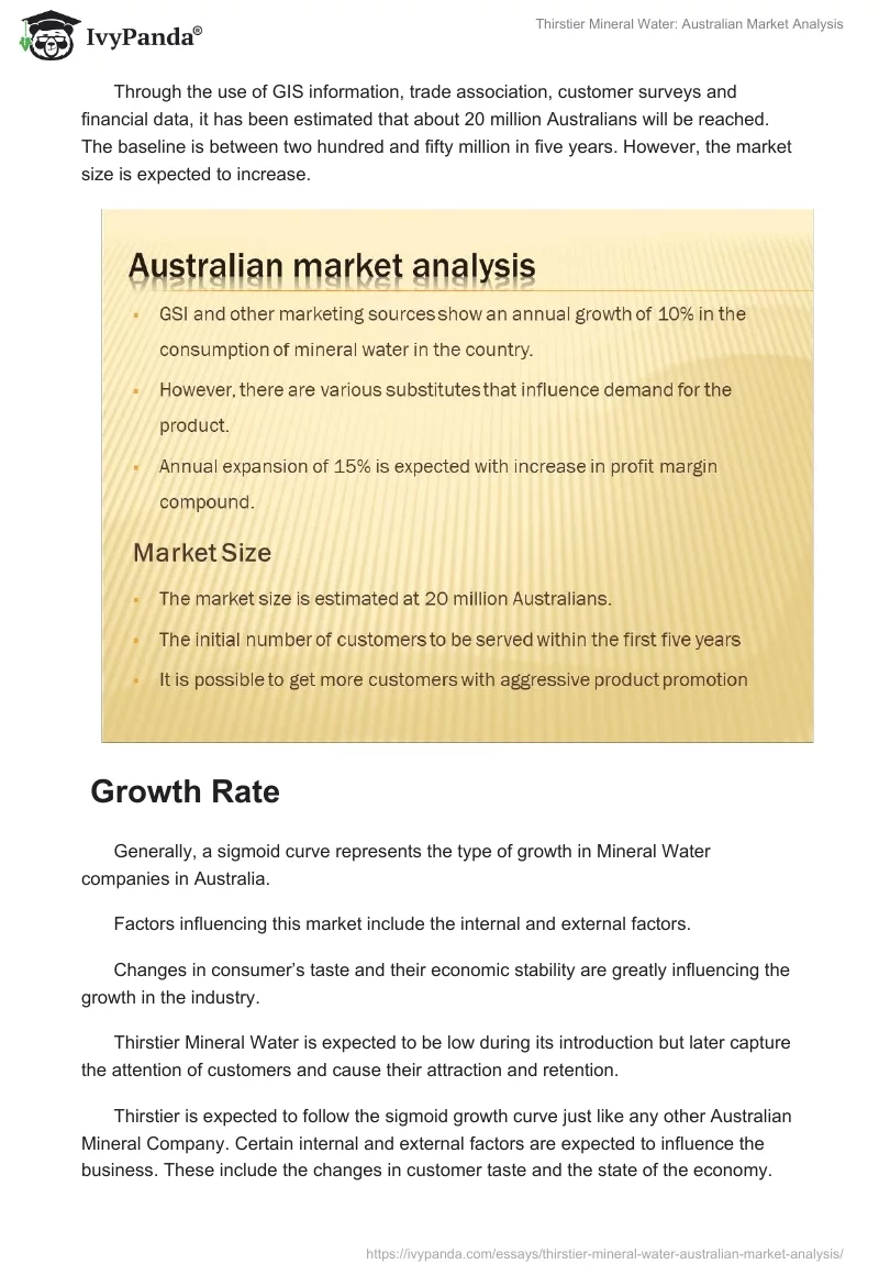 Thirstier Mineral Water: Australian Market Analysis. Page 3