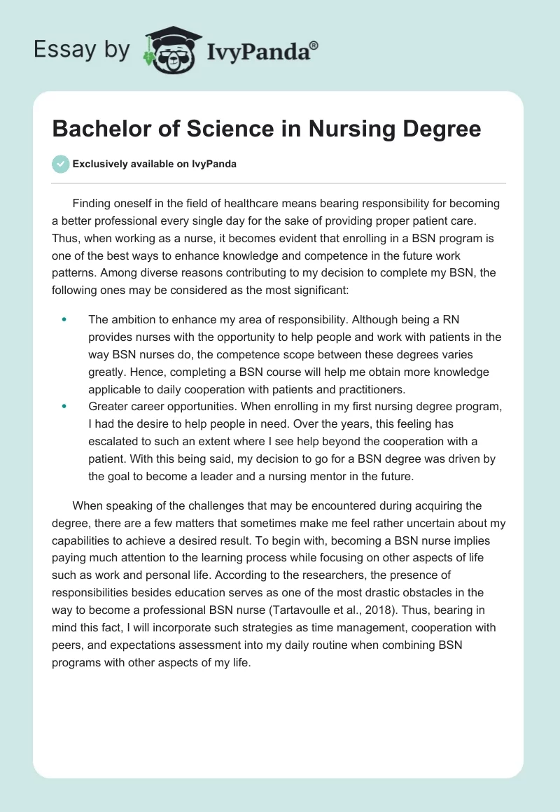 Bachelor of Science in Nursing Degree. Page 1