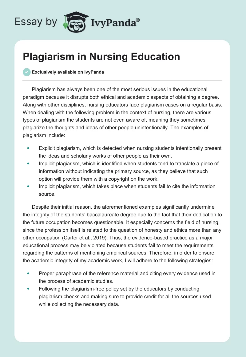 Plagiarism in Nursing Education. Page 1