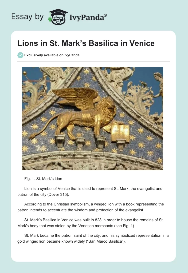 Lions in St. Mark’s Basilica in Venice. Page 1
