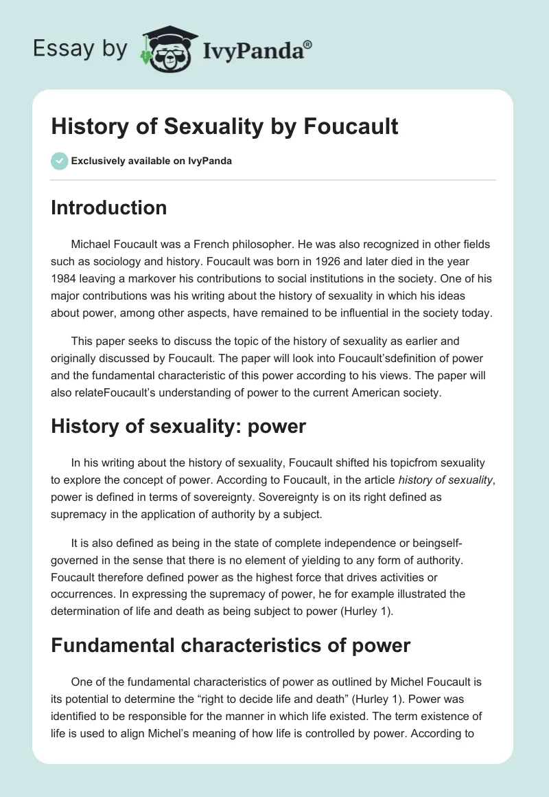 History of Sexuality by Foucault. Page 1