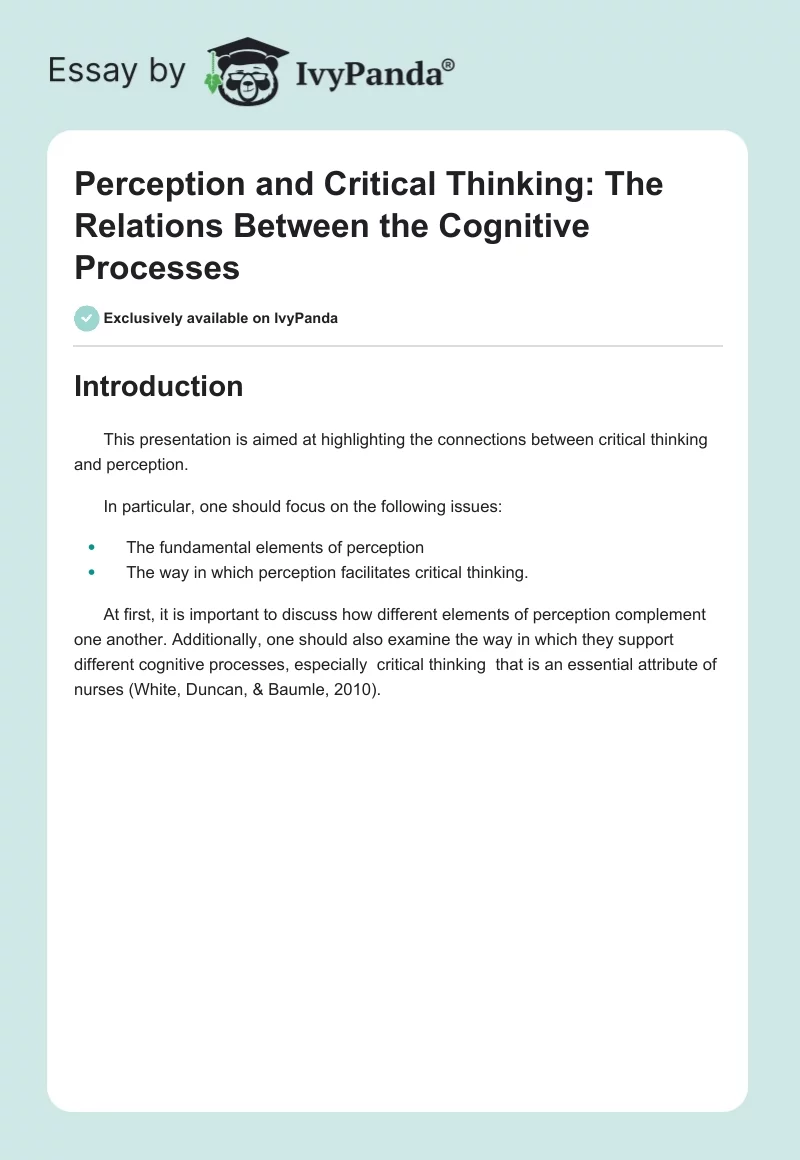 Perception and Critical Thinking: The  Relations Between the Cognitive Processes. Page 1