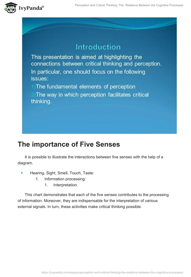 Perception and Critical Thinking: The  Relations Between the Cognitive Processes. Page 2