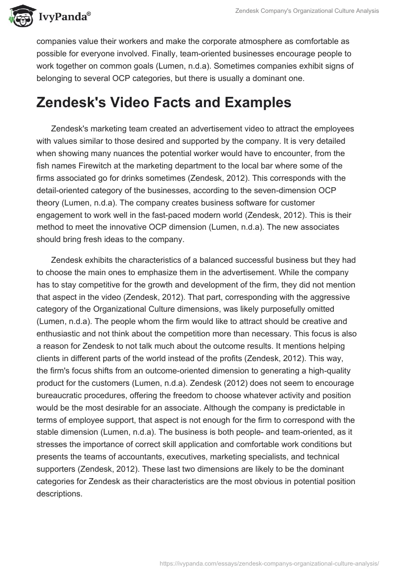 Zendesk Company's Organizational Culture Analysis. Page 2