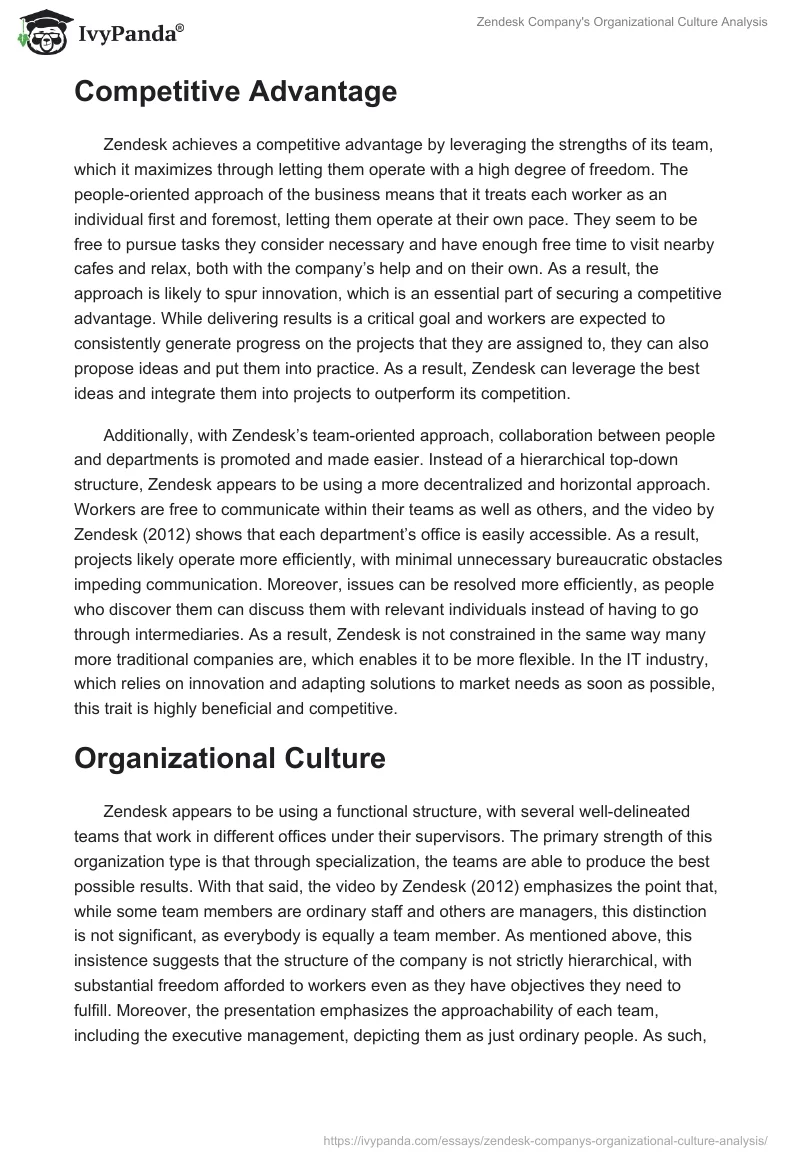 Zendesk Company's Organizational Culture Analysis. Page 3