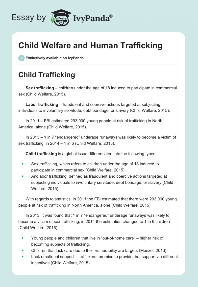Child Welfare and Human Trafficking. Page 1