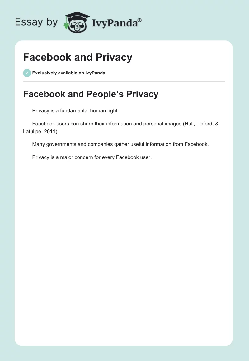 Facebook and Privacy. Page 1