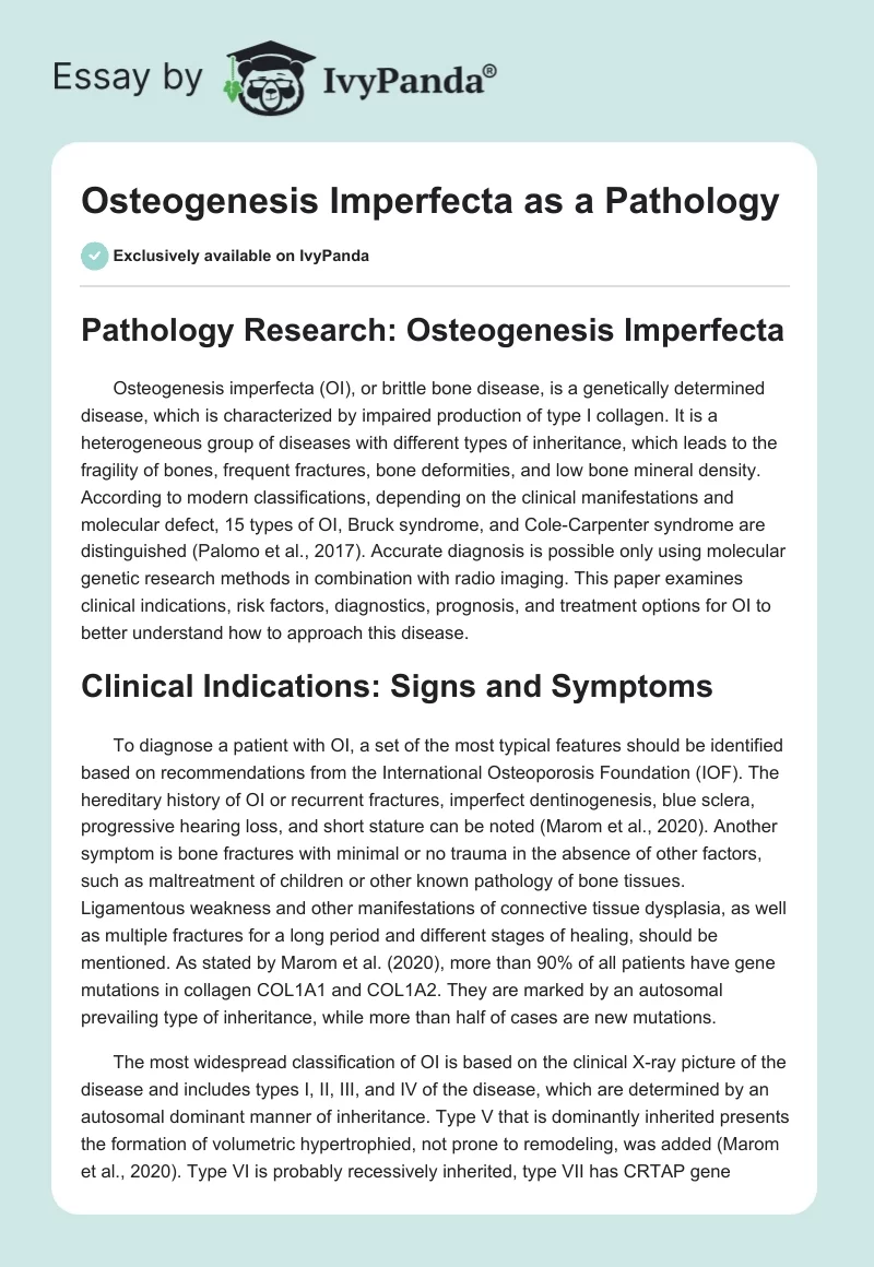 Osteogenesis Imperfecta as a Pathology. Page 1