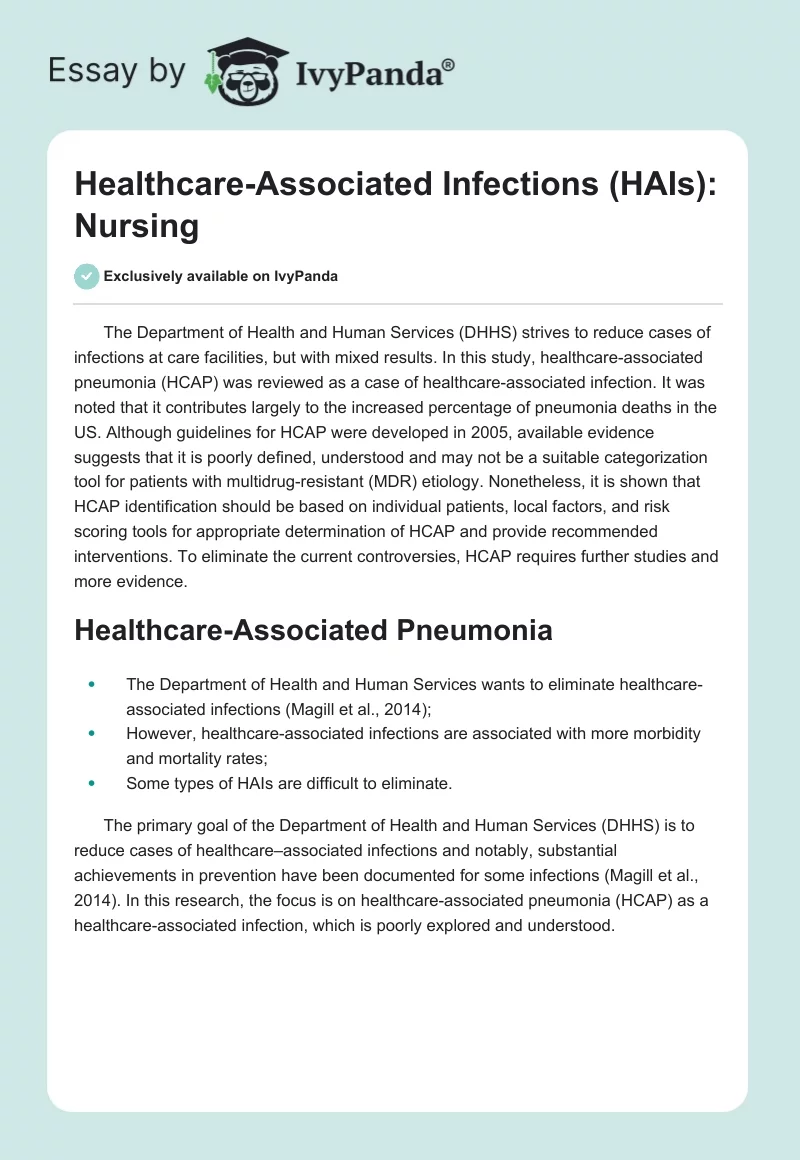 Healthcare-Associated Infections (HAIs): Nursing. Page 1