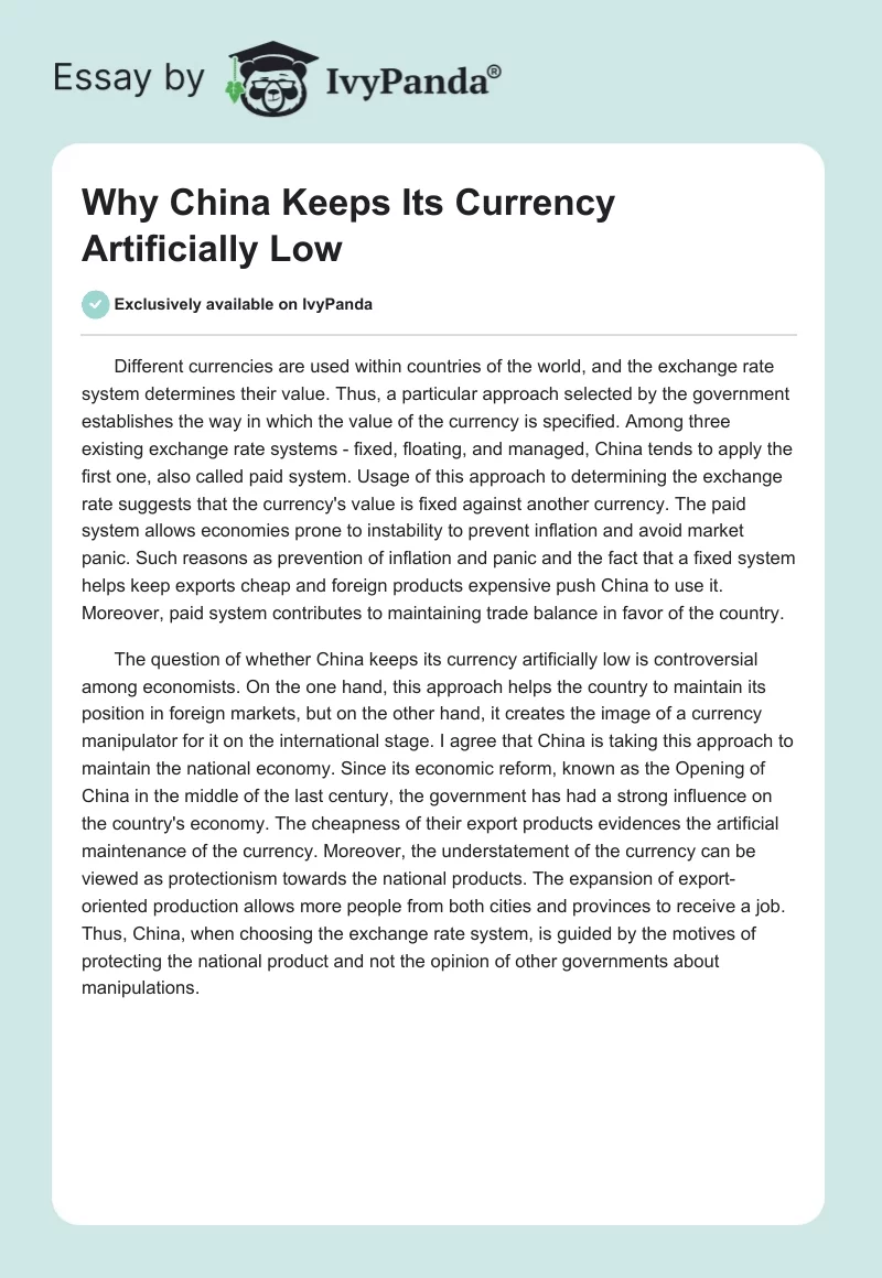 Why China Keeps Its Currency Artificially Low. Page 1