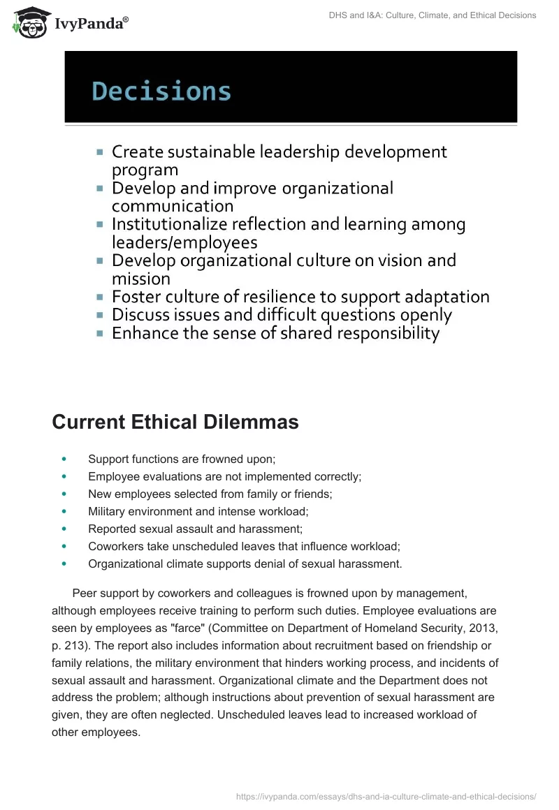 DHS and I&A: Culture, Climate, and Ethical Decisions. Page 5