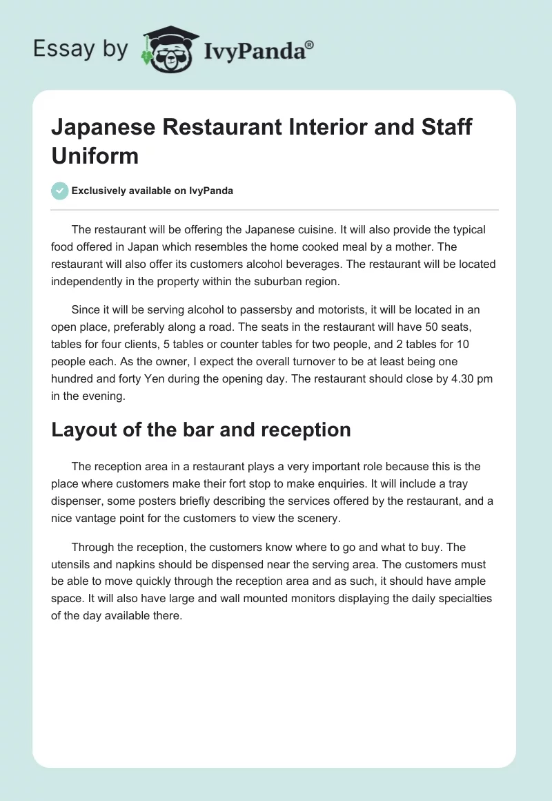 Japanese Restaurant Interior and Staff Uniform. Page 1