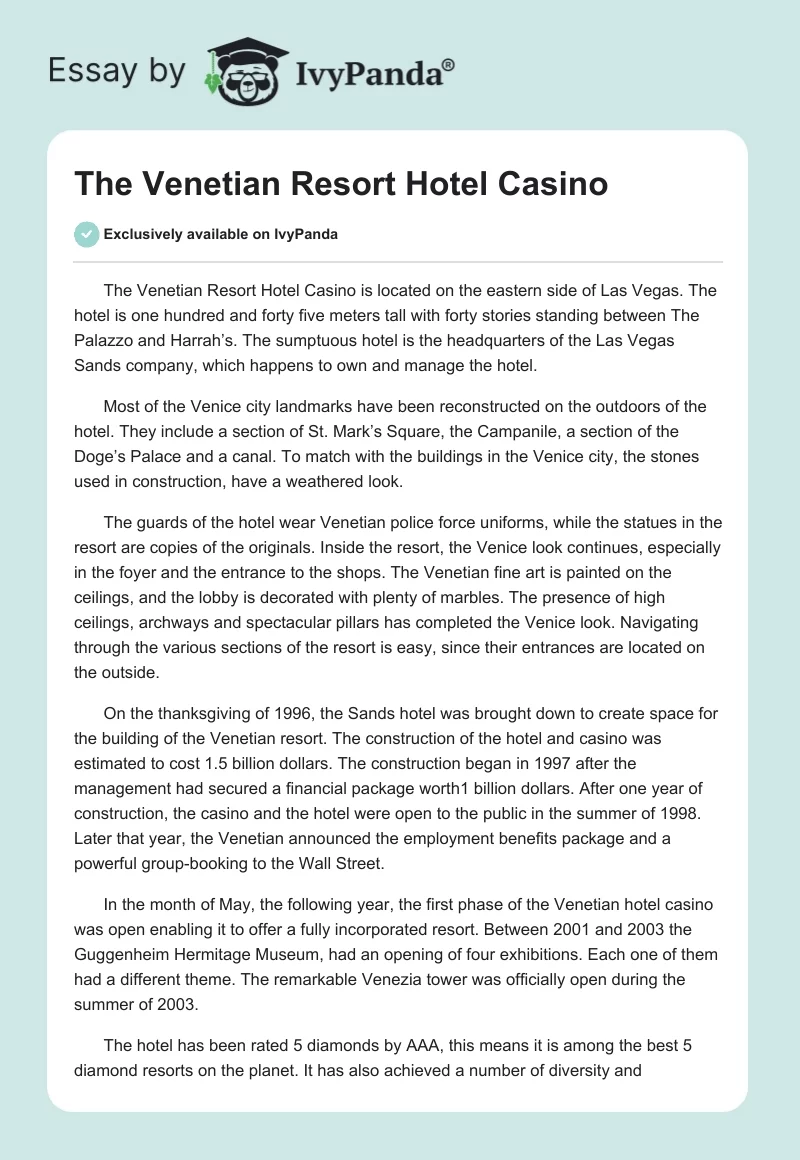 The Venetian Resort Hotel Casino. Page 1
