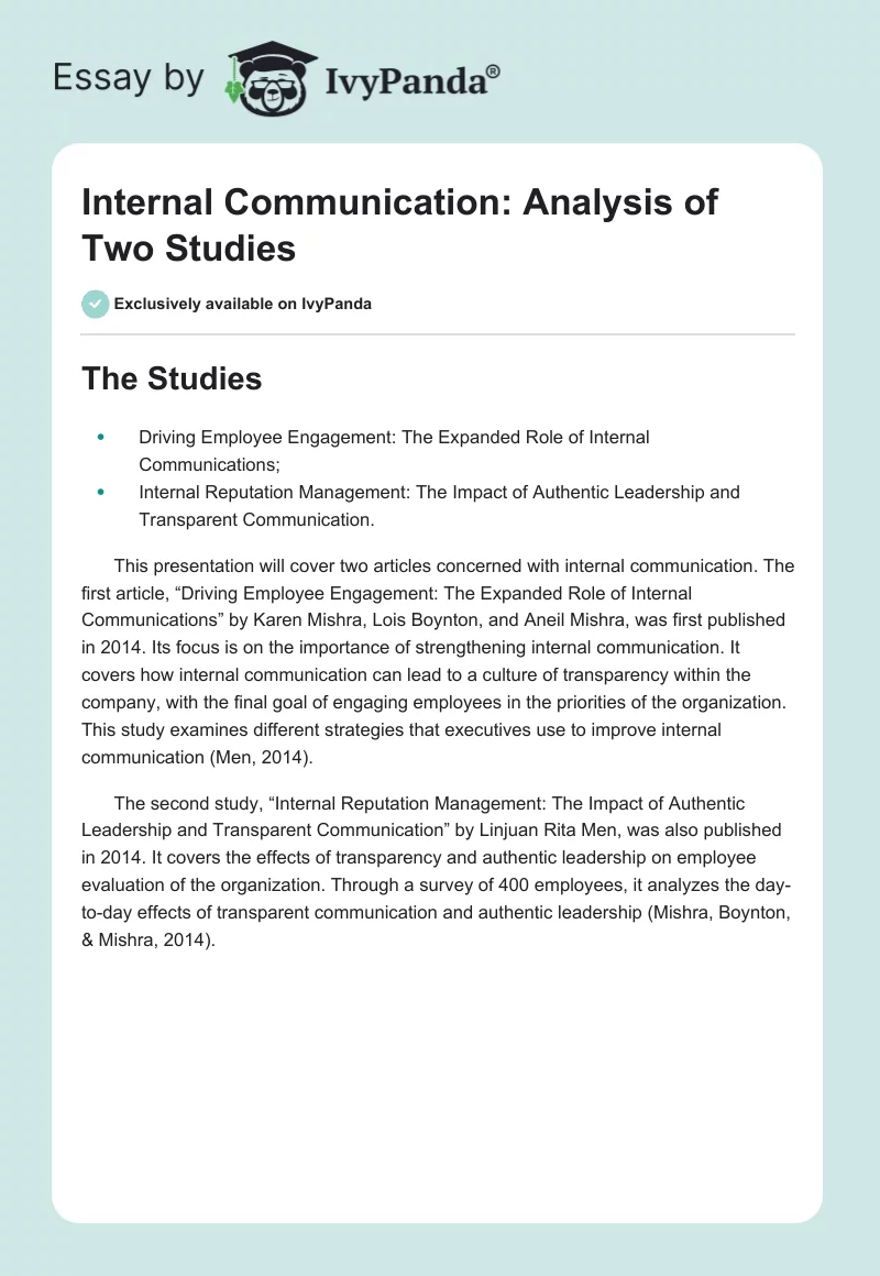 Internal Communication: Analysis of Two Studies. Page 1