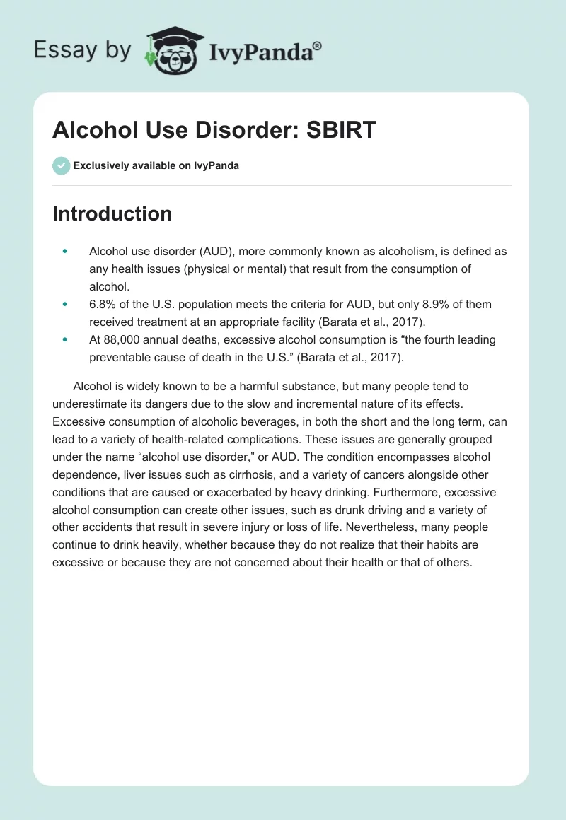 Alcohol Use Disorder: SBIRT. Page 1