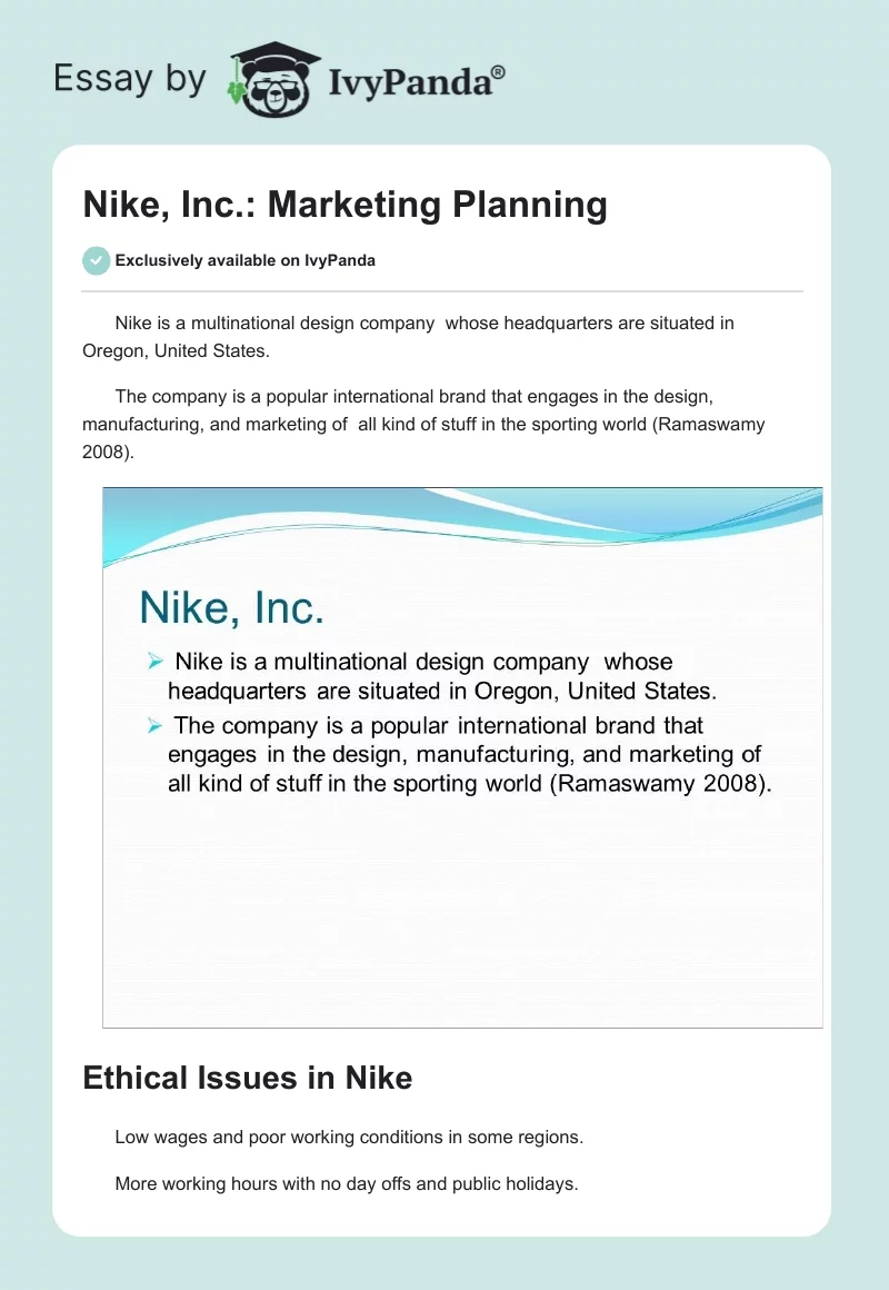 Nike, Inc.: Marketing Planning. Page 1