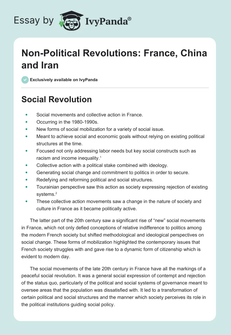 Non-Political Revolutions: France, China and Iran. Page 1