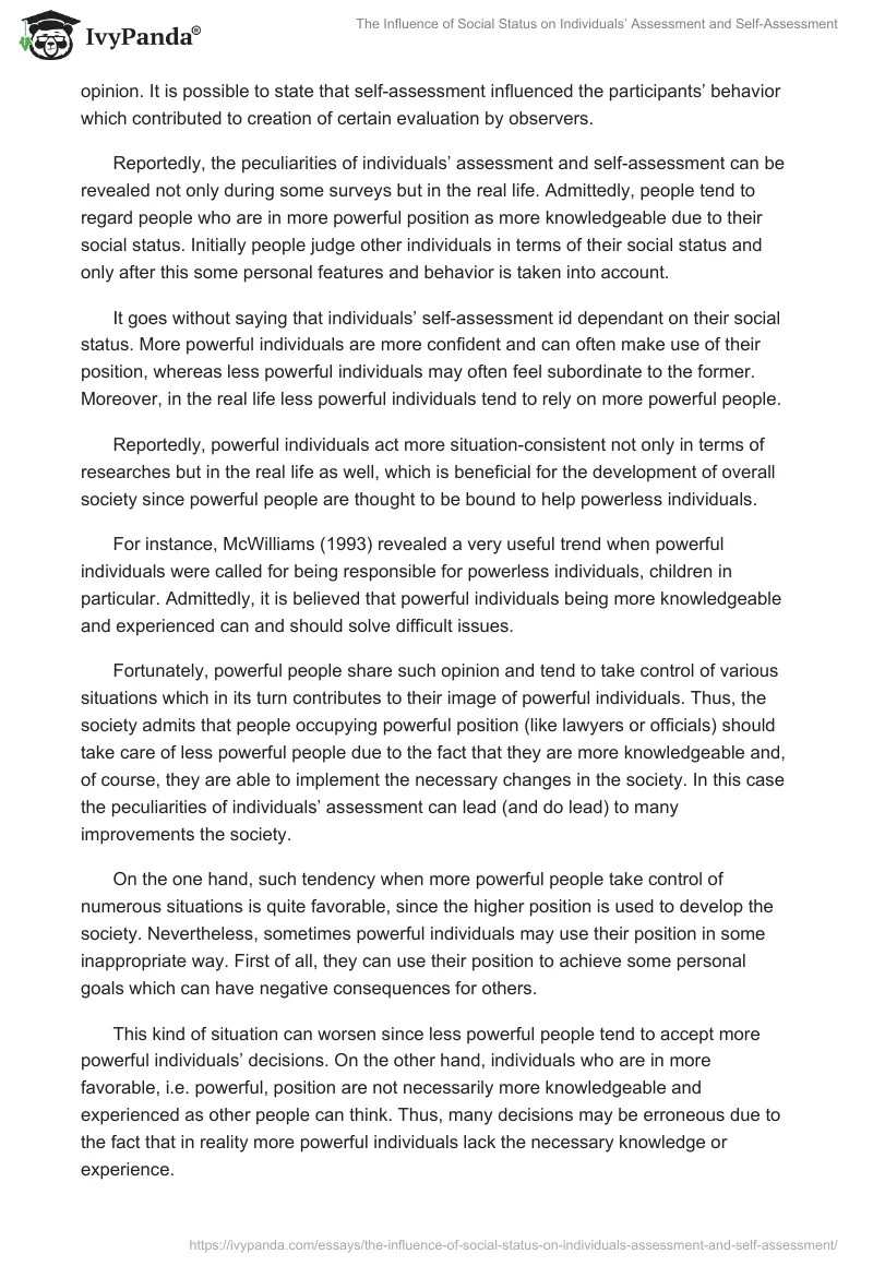 The Influence of Social Status on Individuals’ Assessment and Self-Assessment. Page 5