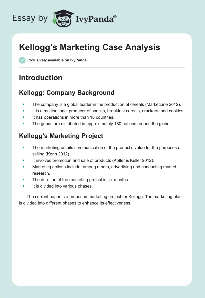 Kellogg’s Marketing Case Analysis. Page 1