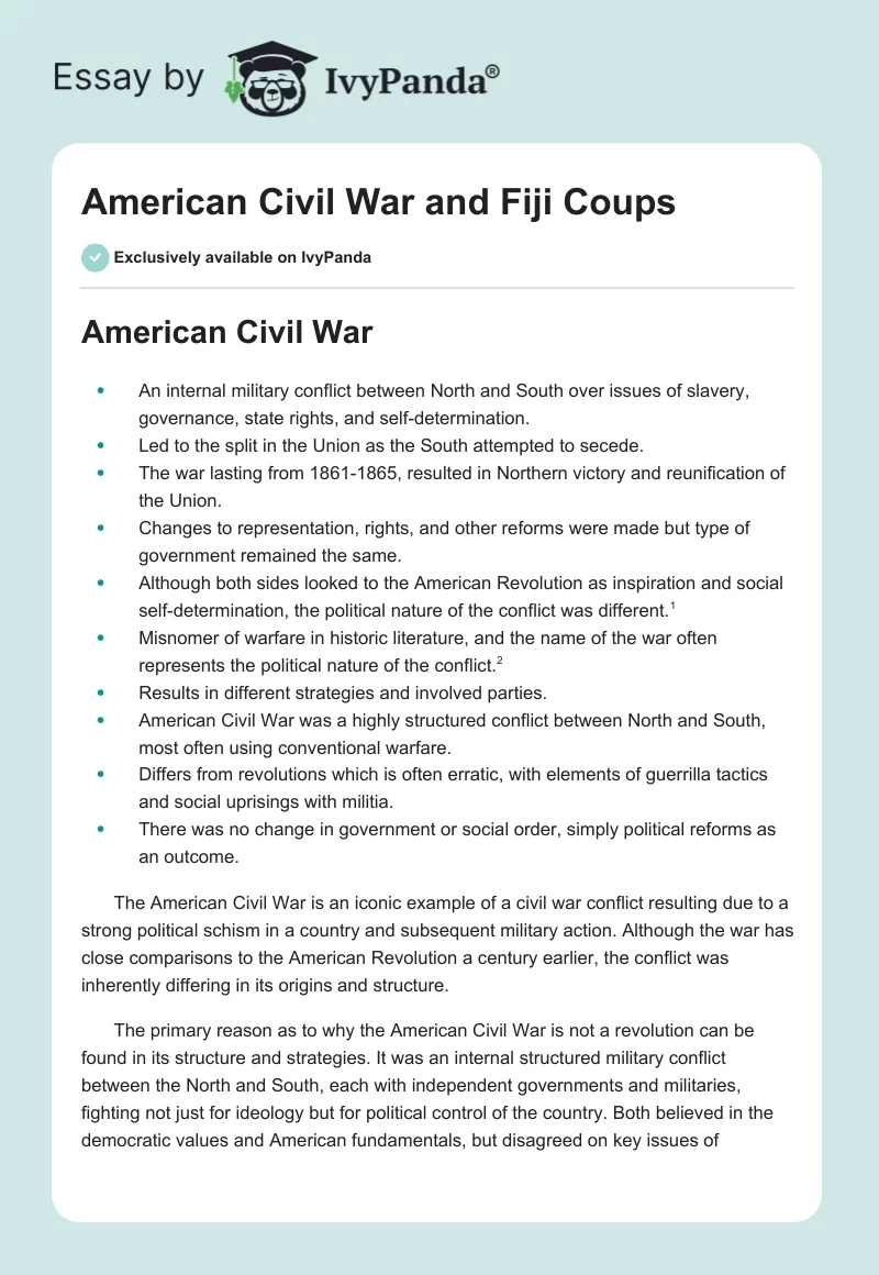 American Civil War and Fiji Coups. Page 1
