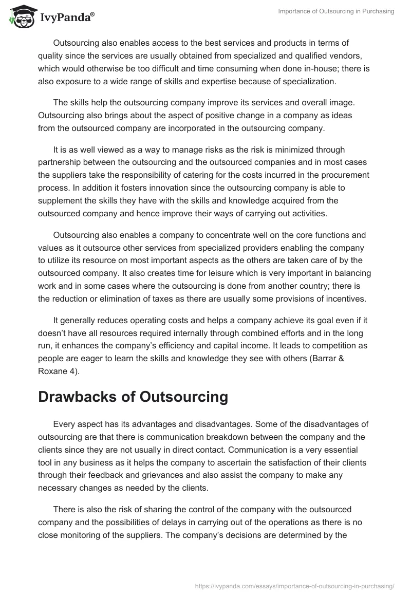 Importance of Outsourcing in Purchasing. Page 2