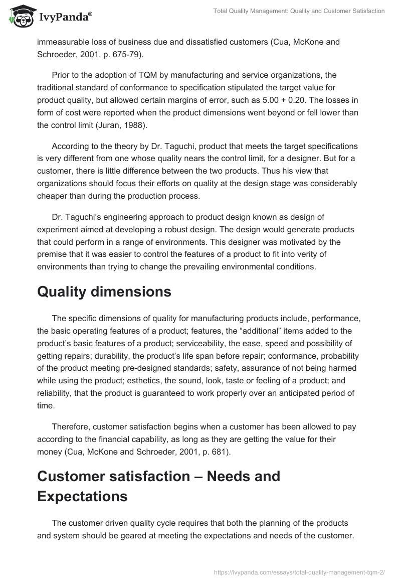 Total Quality Management: Quality and Customer Satisfaction. Page 3