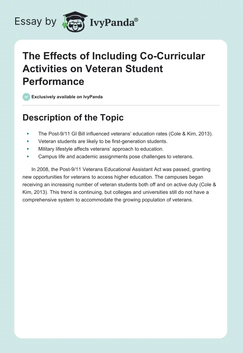 The Effects of Including Co-Curricular Activities on Veteran Student Performance. Page 1