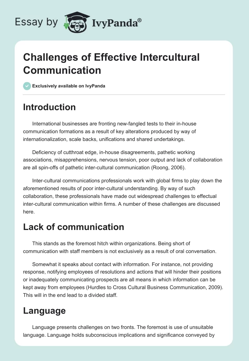Challenges of Effective Intercultural Communication. Page 1