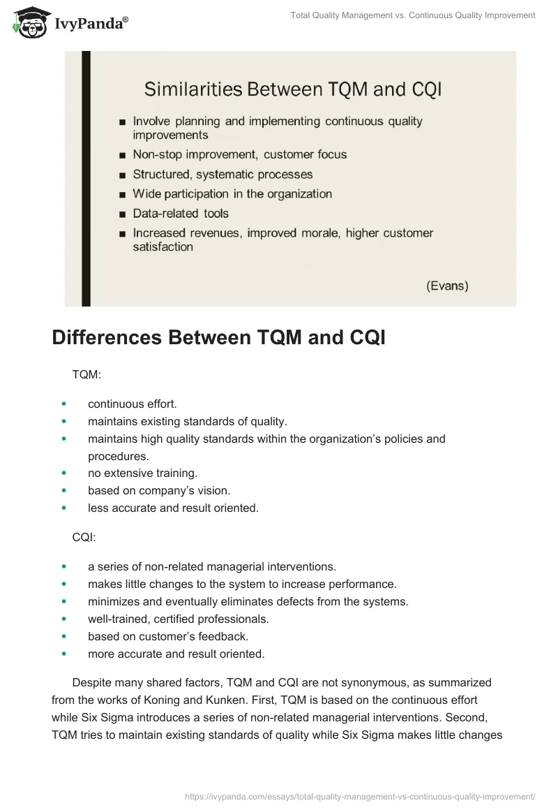 Total Quality Management vs. Continuous Quality Improvement. Page 5