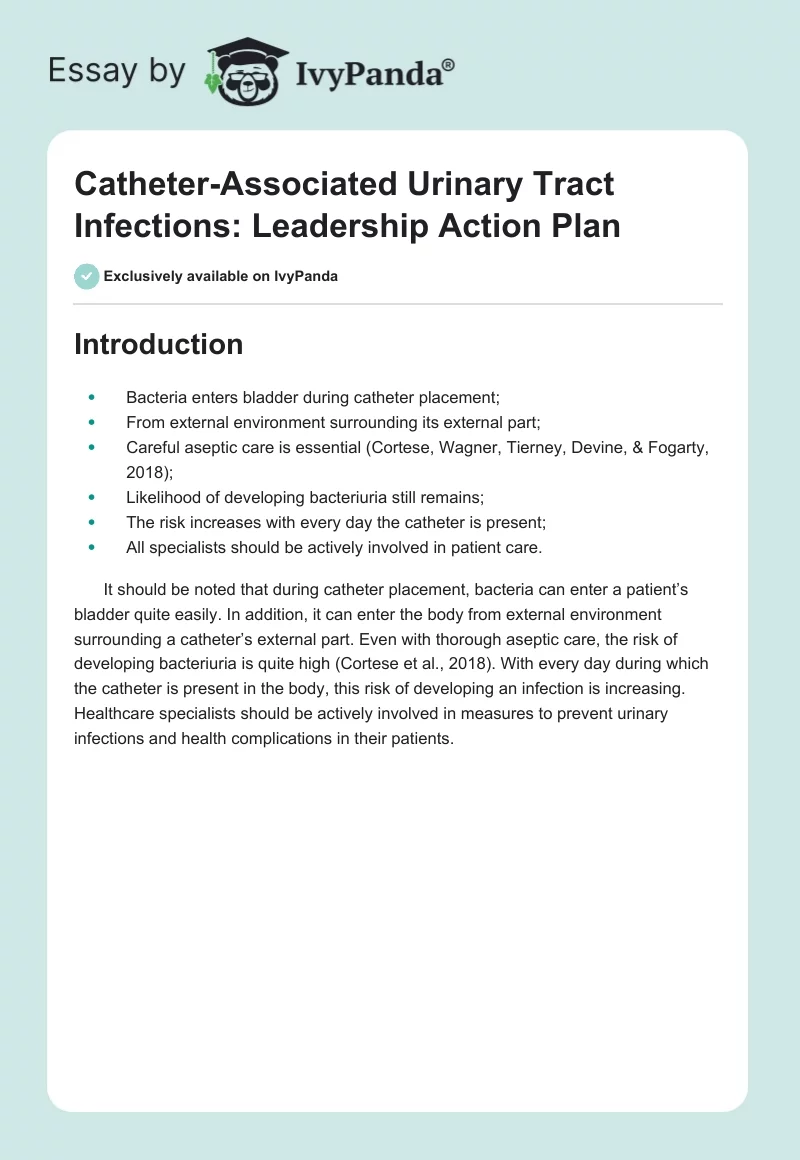 Catheter-Associated Urinary Tract Infections: Leadership Action Plan. Page 1