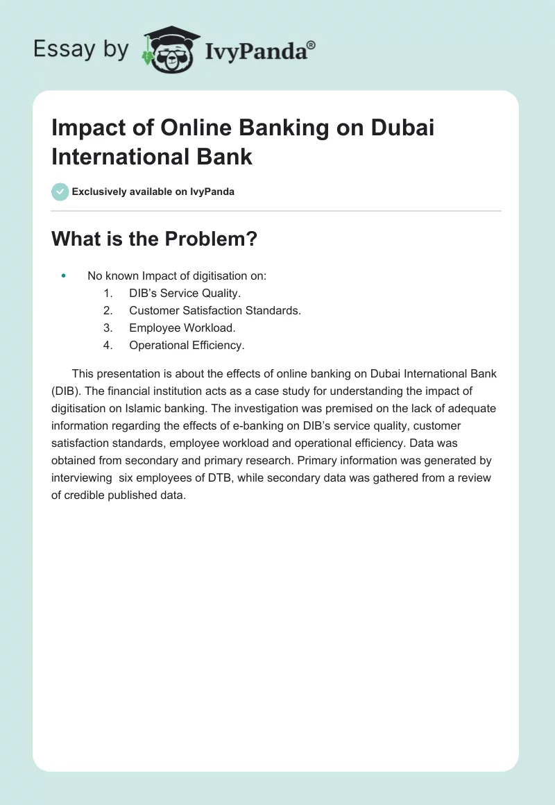 Impact of Online Banking on Dubai International Bank. Page 1